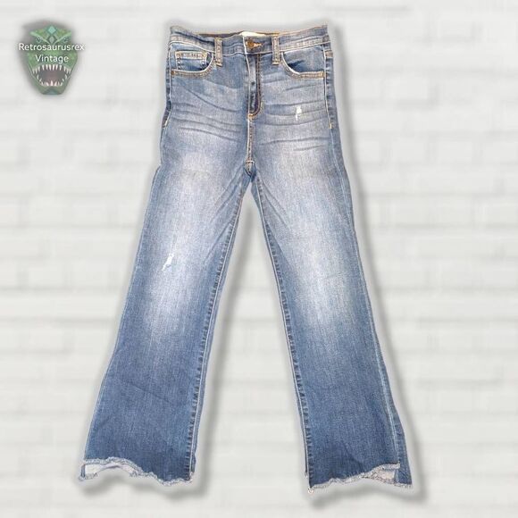 Francesca's Harper Heritage Flared Denim Asymmetrical Hem Jeans, 27 - Picture 3 of 11